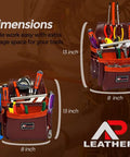 Dimensions of Premium Oil Tanned Leather Tool Belt And Pouch Set For Carpenters Pro Grade Heavy Duty 28 Pocket Maroon Tool Belt