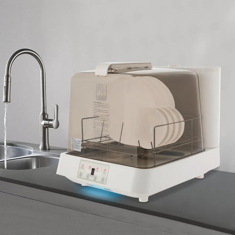 Portable Countertop Dishwasher With 360 Rotating Spray Arms And 149 Degree High Temp Cleaning on a kitchen countertop.