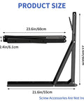 Heavy Duty 24 Inch Folding Shelf Bracket Rock Solid Black Steel Wall Mount with size dimensions and measurements shown.