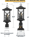 Two mounting options for Outdoor Post Light Set 21 Inch Tall Cast Aluminum Pier Mount Lantern With Base Black Exterior Finish.