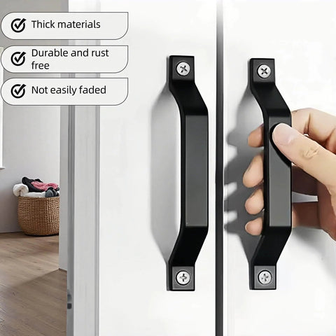 6.1 Inch Matte Black Sliding Barn Door Handle Pull 2 Pack Heavy Duty Zinc Alloy For Cabinet Drawer Dresser Closet No Drill Install Easy Mount Rustproof installed on cabinet