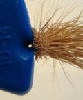 Close-up of Eye Tie Fly Threader With Magnetic 3 Funnel System holding a fly hook aligned in slot marked 10-14.