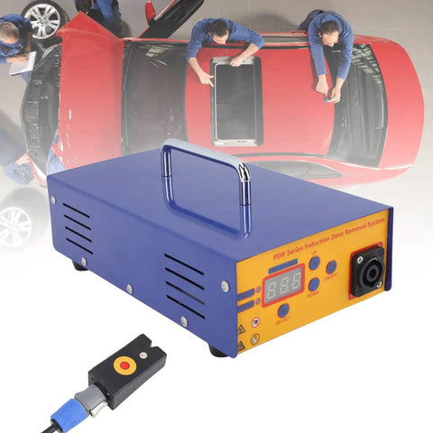 Auto Dent Repair Tool Set With 1000W Induction Heater next to red car being repaired
