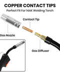14AK MIG Welding Gun Kit With 20 Tips 0.039 Inch 1.0mm Contact Tips Nickel Plated Nozzles for arc welders
