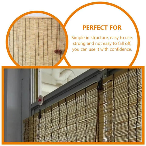 Top Tier Roller Shade Lift Cords and Bamboo Shade Strings for Smooth Pull Replacement Kit, bamboo material close-up on blinds.