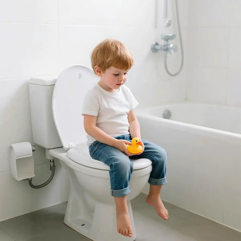 Round Toilet Seat Featuring A Built In Toddler Booster Tray And Smooth Operator Soft Close Lid Plus Rock Solid Construction Supporting Four Hundred Pounds With A Zero Hassle Boltless Setup