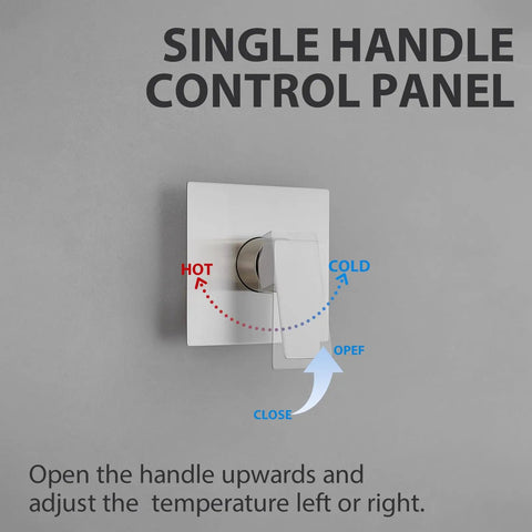 Close-up of single handle control panel for 12 Inch Square Rain Shower System With 2 In 1 Handheld Showerhead in polished chrome