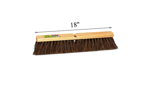 Heavy Duty 18 Inch Palmyra Bristle Push Broom For Garage Indoor Floor Sweep with wooden block construction.