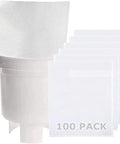 Cold Brew Filter Bags 100 Pack For Home Use Disposable Coffee Brewing Bags Measuring 11.25 x 13 Inches Strong Enough To Hold Up To 10 Lbs Ground Coffee For Bold, Smooth Cold Brew At Home displayed with open coffee filter bag and white container.