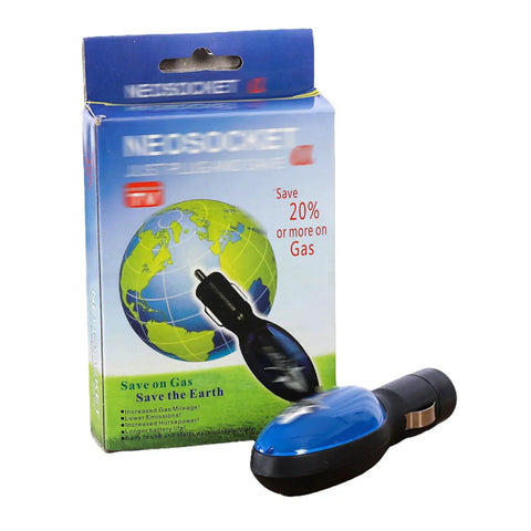 New Upgrade Portable Car Fuel Saver Device Kit For Cars Trucks And Diesel Vehicles Instantly Cuts Gas Costs No Tools Required Easy Plug In 2 Pack Compact Design Fits All Vehicles Delivers Real Gas Savings shown beside packaging