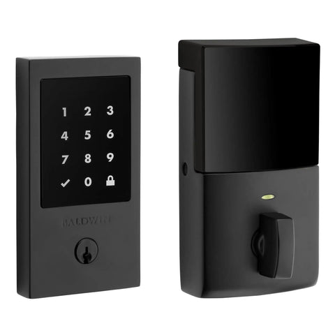 High End Oil Rubbed Bronze Touchscreen Deadbolt With Zwave Smart Home Link And Keyless Entry crafted from solid brass, shown in black finish.