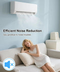 Woman relaxing under a wall-mounted air conditioner illustrating efficient noise reduction
