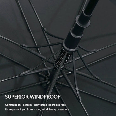 Close-up of Automatic Open Golf Umbrella 47/54/62/68/72 Inch Oversize Black Windproof Waterproof Double Canopy With Vent ribs