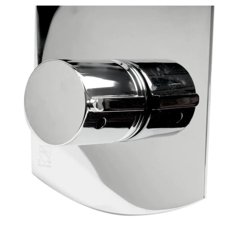 Close-up of HomeStock Modern Single Panel Shower System with Hot Cold On Off Functions, Polished Finish handle.