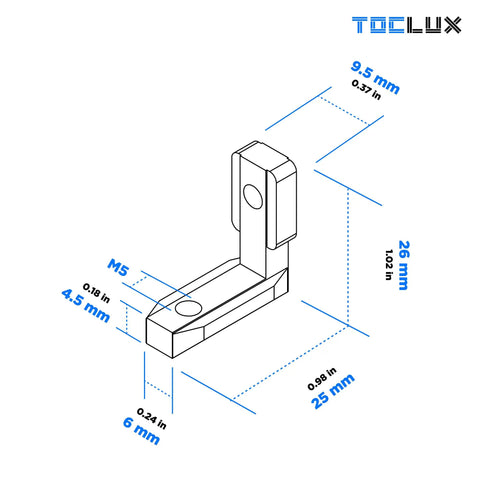 Diagram of Built To Last Heavy Duty Black Inside Corner Brackets Kit For 20 Series Aluminum Extrusion with dimensions in mm.