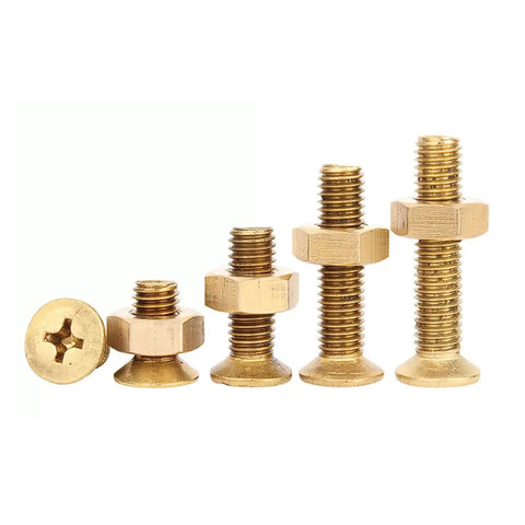 Cross Countersunk M6 Screws And Hex Nut Kit In 304 Stainless Steel, 40 Piece Or 20 Piece Sets, Weatherproof Indoor Outdoor Hardware With Strong Threads, Easy Install, Durable Build For Quick Fixtures, brass finish set with hex nuts