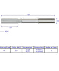 Pro Grade Chucking Reamer Three Quarters Inch HSS Cobalt M35 H7 Lathe Tool with Six Straight Flutes, Measurement Diagram