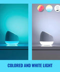 Squire Smart Table Lamp With Motion Activation And Color Changing LEDs Portable Desk Light Controlled By Voice Or App Works With Google Alexa And Siri Shortcuts showcased in colored and white light modes.