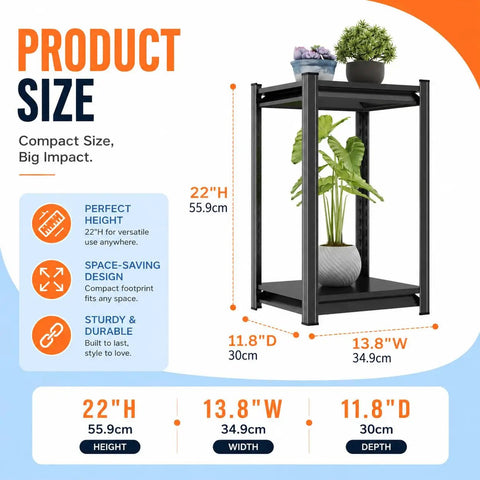 Straight Up Heavy Duty 2 Tier Printer Stand With Reinforced Steel Storage Industrial Office Desk Organizer Shelf Space Saving Computer Rack For Scanner Copier Paper Black with plants on top.
