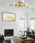 Sputnik Eight Light Gold Finish Semi Flush Mount Ceiling Light Fixture Brushed Metal Modern Chandelier in living room