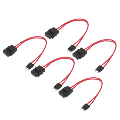 Heavy Duty Mini Blade Fuse Connector Holder 5 Pack 20 Amp Atm With 16 Awg Wire Extension for rugged auto electrical fixes.