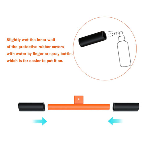 Instruction for installing protective rubber covers on Ladder Roof Hook 2 Pack With Wheel Heavy Duty Steel Stabilizer.