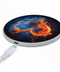 Slim 10W Wireless Charger Pad For Fast Charging, Compact Travel Friendly with colorful fire and water design, on white background