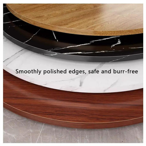 Layered view of Large Wooden Lazy Susan Plus Heavy Duty Teak Serving Tray With 360 Smooth Glide Kitchen Turntable Featuring Rounded Edges.