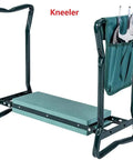 2 In 1 Garden Kneeler Bench With Tools Pouch Folding Garden Stool, green seating area, side view with pouch and tools