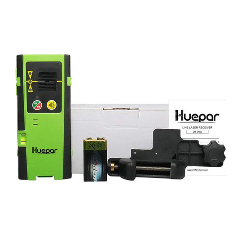 Laser Receiver For Green And Red Beams With Pulse Mode Only, 200 Ft Range, Three Sided LED Display, Clamp Included, detector and manual