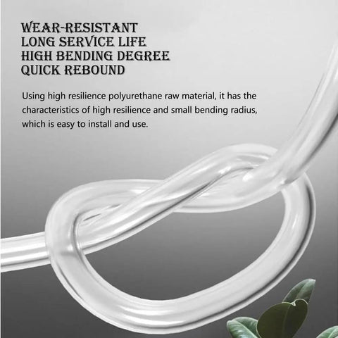 Clear Premium PU Pneumatic Hose Tube 8mm OD 5mm ID 10 Meter Length knotted to show flexibility and durability for lab and tool use.