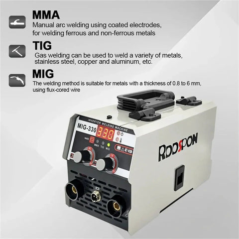 Three In One MIG MMA TIG Inverter Welder For DIY Metalwork, Flux Core Wire Ready, No Gas Needed, Compact 110V Design