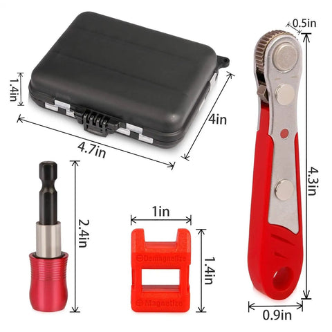 Solid 53 Piece Right Angle Screwdriver Set With S2 Bits And Mini Ratchet Includes Magnetic Extensions For Reaching Tough Spots Fast Plus Demagnetizer Tool black case 4.7in red ratchet