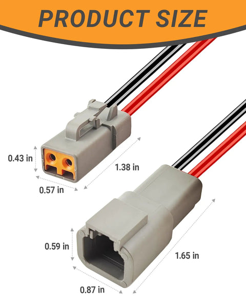 12 AWG 2 Pin DTP Connector 2 Way Waterproof Automotive Electrical Connectors with product size dimensions