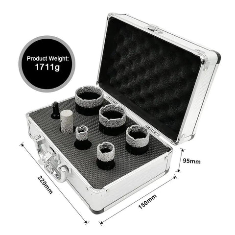 7-Piece Diamond Hole Saw Kit For Porcelain Tile Ceramic Marble Brick Dry Or Wet Core Drill Bits Set With Heavy-Duty Vacuum Brazed Bits In Case