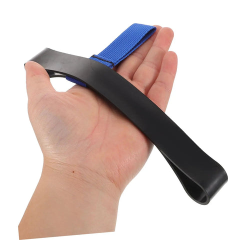 Hand holding Versatile Scuba Tank Strap With Neoprene Belt for secure retention of decompression tanks, lightweight dive gear.