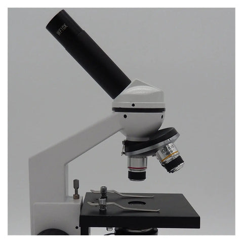Side view of 1600X Magnification Biological Microscope For Students, Kids, And Beginners with 4X-40X objective lenses; HD clarity design.
