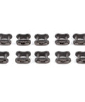 Ten Pack 428 Roller Chain Master Links Heavy Duty Steel Motorcycle Chain Connectors arranged in two rows.