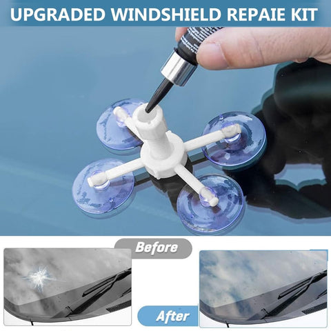 Applying Windshield Chip And Crack Repair Kit, 2 Piece Car Glass Repair Set With Nano Fluid on a windshield using vacuum tech