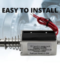 Push Pull Solenoid Actuator 35N, 12mm Stroke, 12V DC, 1.2A, Linear Electromagnet For Precise Part Positioning And Automation Projects, Built For Real World CNC, Robotics And Prototyping shown with installation wiring and text banner