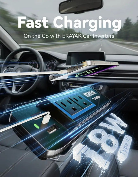 Smooth Moves 200W Car Power Inverter Dc 12V To 110V Ac With Dual Us Outlets And Usb C Fast Charger Plug directly connected in a car.