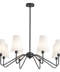 Eight Light Black Farmhouse Chandelier With White Linen Shades Perfect For Living Room Dining Room Bedroom And Staircase Adjustable Height