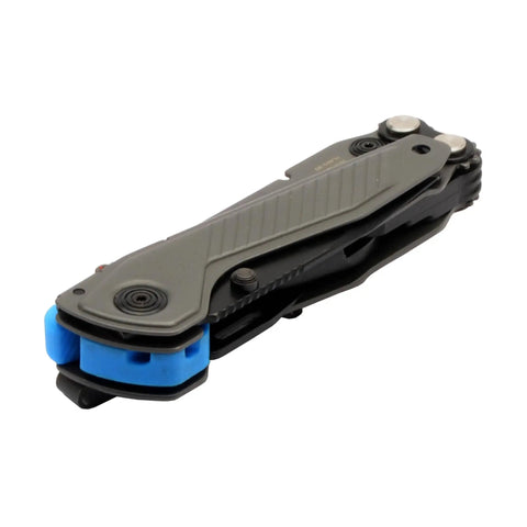 Everyday Carry 7 Tools Multi-Tool In CRYO D2 Steel With Compact Pocket Size, stainless housing, urban gray and cyan finish