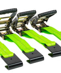4 Pack 2 Inch By 96 Inch Car Tie Down Straps For Trailers With Flat Hooks, 3333 Lb WLL, High Visibility Green, Lasso Style Tire