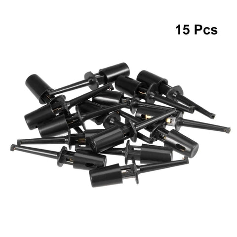 15 Pcs 42mm Length Solderable Test Hook Clips For Multimeters And PCB Testers Insulated ABS Grabbing Probes With Copper Gold Plated Tips For Accurate Readings Ideal For Electronics Repair Black, pile view.