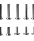 Heavy Duty One Quarter Twenty Camera Cage Screws With Hex Key Wrench Premium Stainless Steel Mounting Hardware for action cameras, shown in rows.