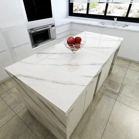 Faux White Marble Countertop Contact Paper 393 X 30 Inches Self Adhesive Peel And Stick Wallpaper For Cabinets Kitchen And Bathroom Waterproof Removable Covering With Large Size And Over 81 Sq Ft Coverage