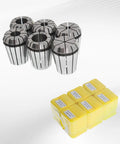 ER32 Spring Collet Set Six Piece One Eighth To Three Quarters Inch Range For CNC Milling Lathe Tooling And Work Holding Engraving Machine Built Tough With High Precision 0.015 MM Accuracy showing collets and packaging