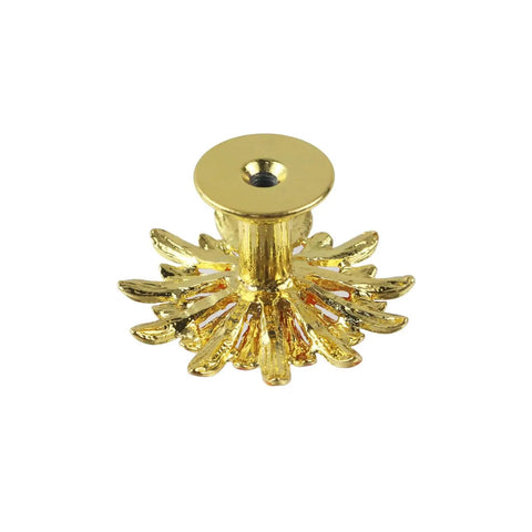 Side view of gold flower-shaped drawer knob, 45mm diameter, zinc alloy with three dimensional petal design.