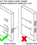 Diagram showing compatibility for keyless mechanical door lock with digital code keypad for single bore doors, not double bore.